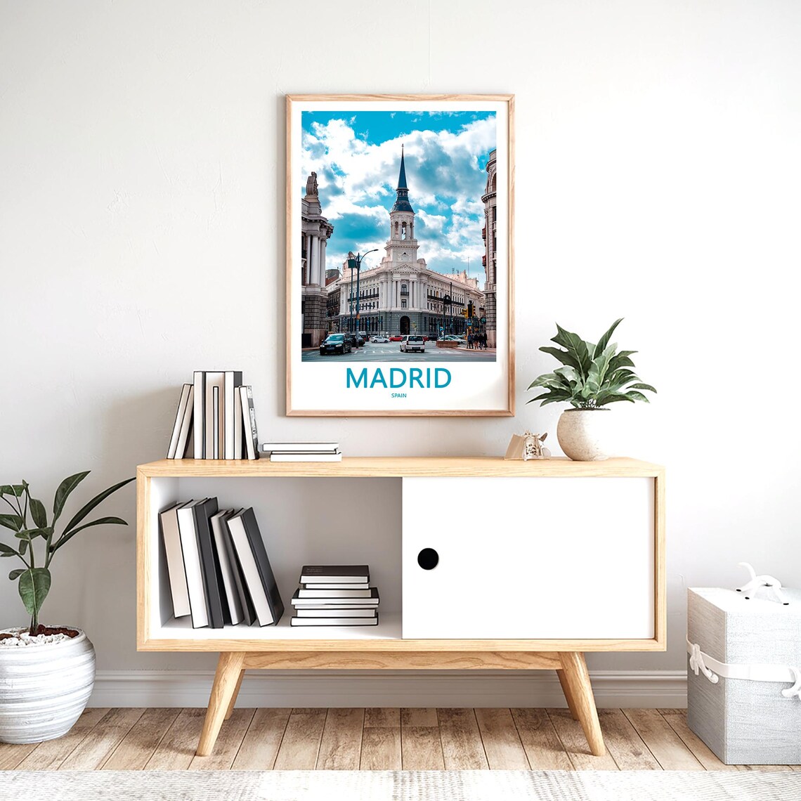 Madrid White Landmark Blue Spire Street Traffic Photo Poster - Image 2