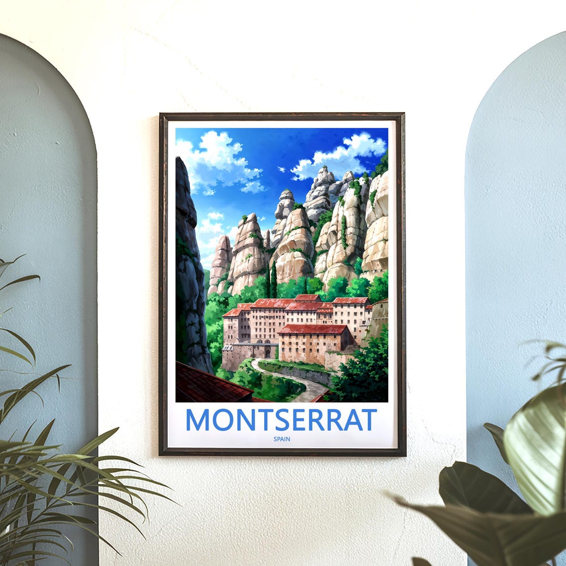 Montserrat Monastery in Rocky Valley Illustration Travel Poster - Image 3
