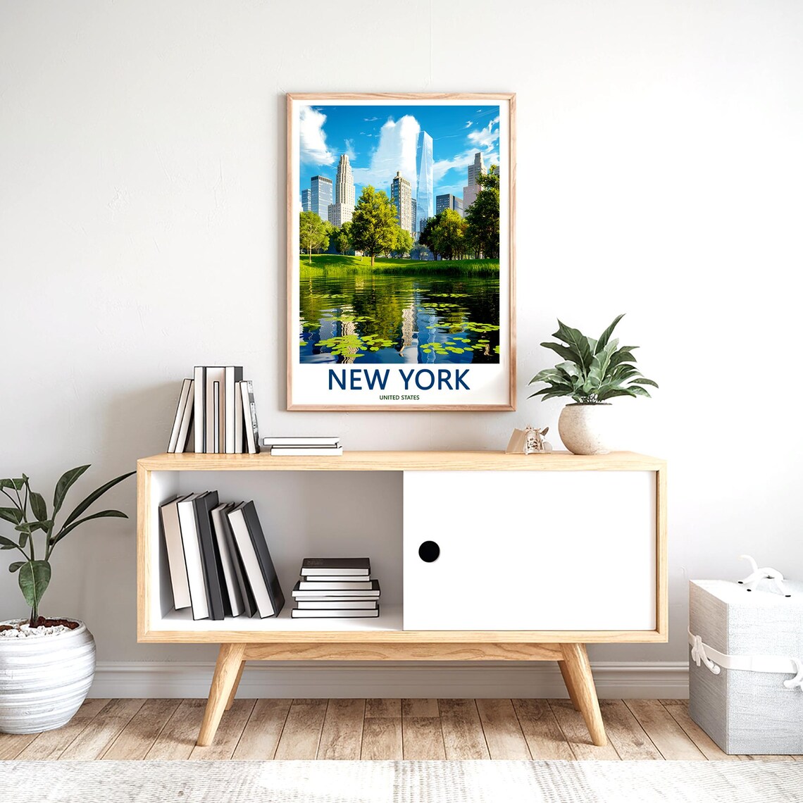 New York One World Trade Center Park Pond Blue Sky Travel Poster - Image 2