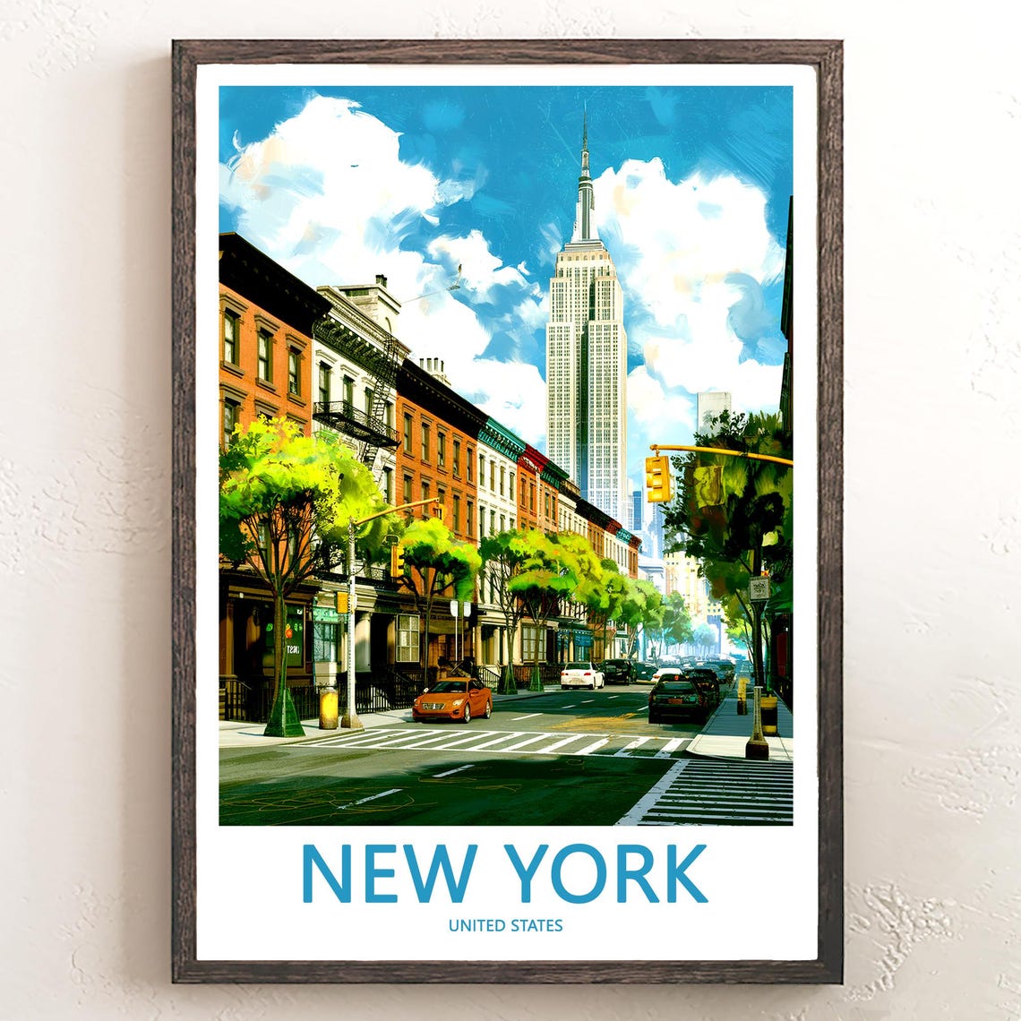 Empire State Building Above a Brooklyn Brownstone Block Poster
