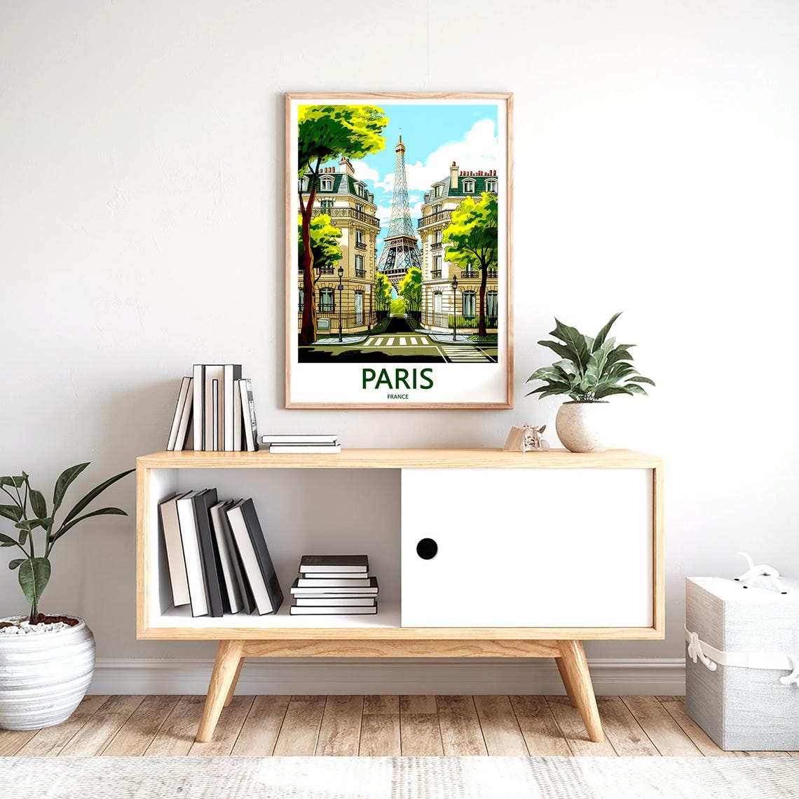 Paris Eiffel Tower Tree-Lined Street With Crosswalk View Poster - Image 2
