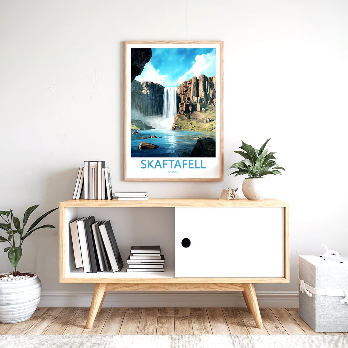 Skaftafell Iceland Waterfall Between Basalt Cliffs Travel Poster - Image 2