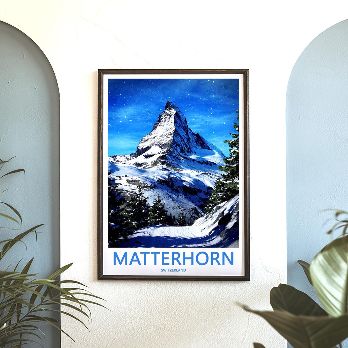 Matterhorn Under Starry Night Snowy Switzerland Decor Poster - Image 3