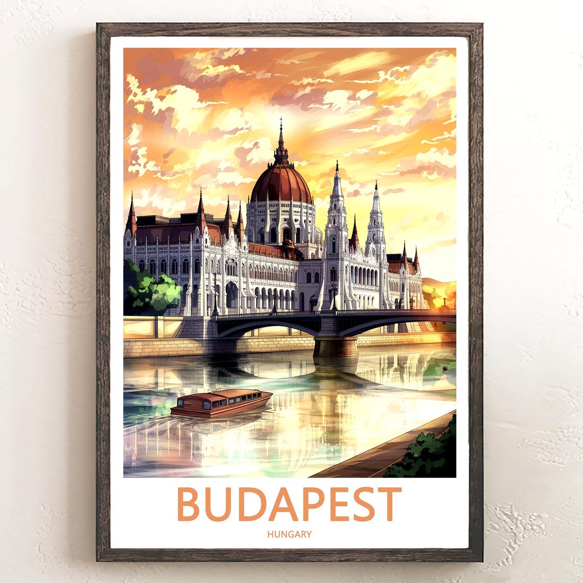 Budapest Hungary Parliament Golden Sunburst River Cruise Poster