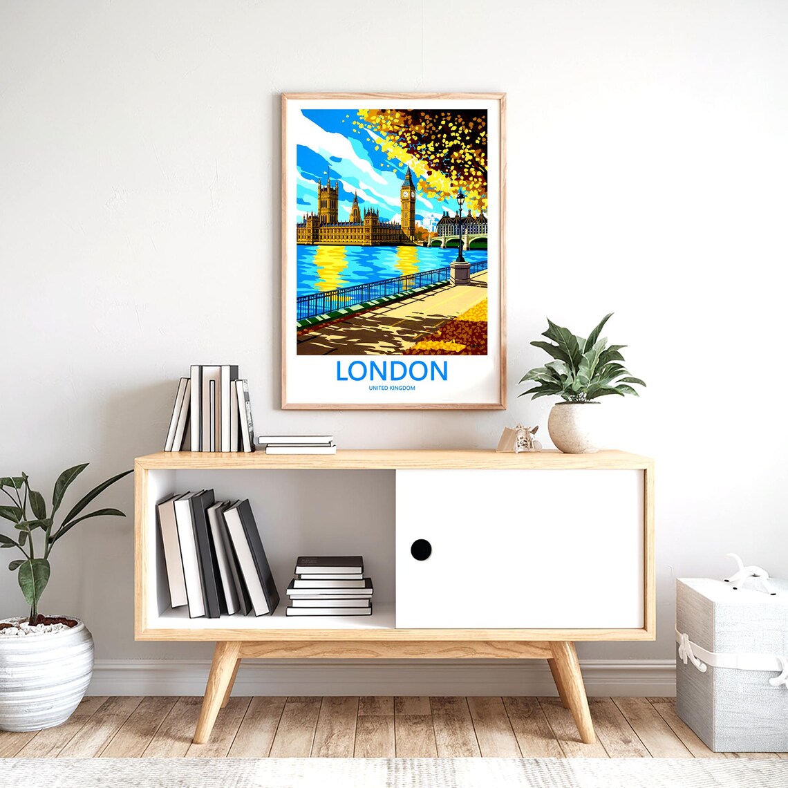 London Westminster Autumn Golden Thames Reflections View Poster - Image 2