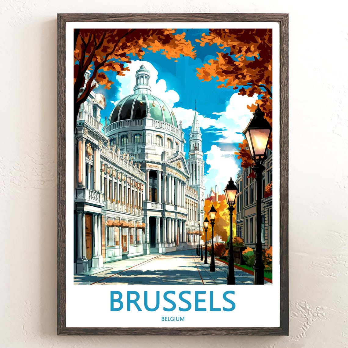 Brussels Belgium Historic Building Autumn Street Scene Poster