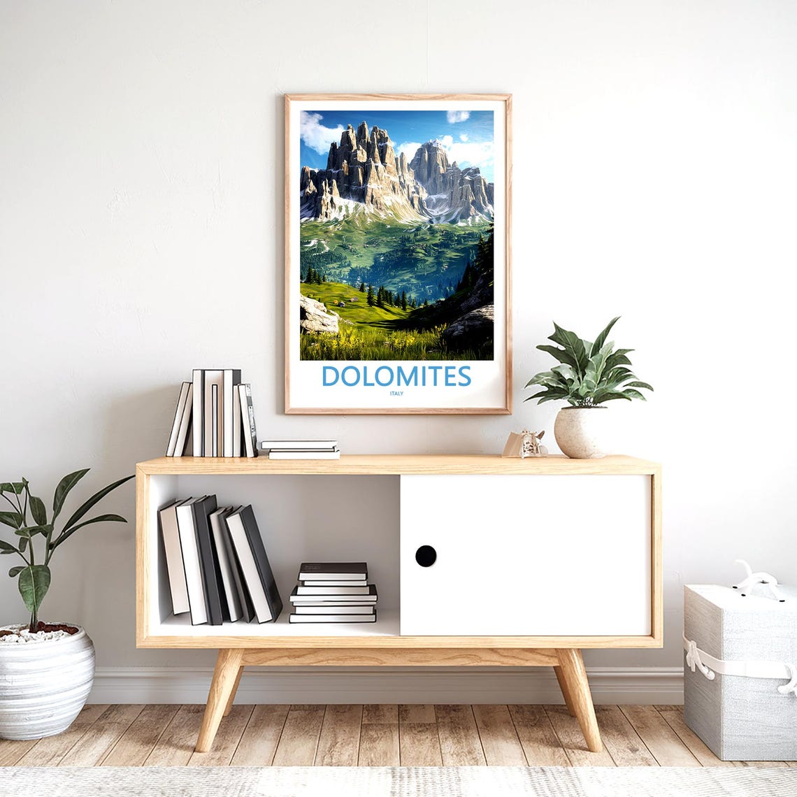 Dolomites Sharp Peaks above Green Slopes Italy Travel Poster - Image 2