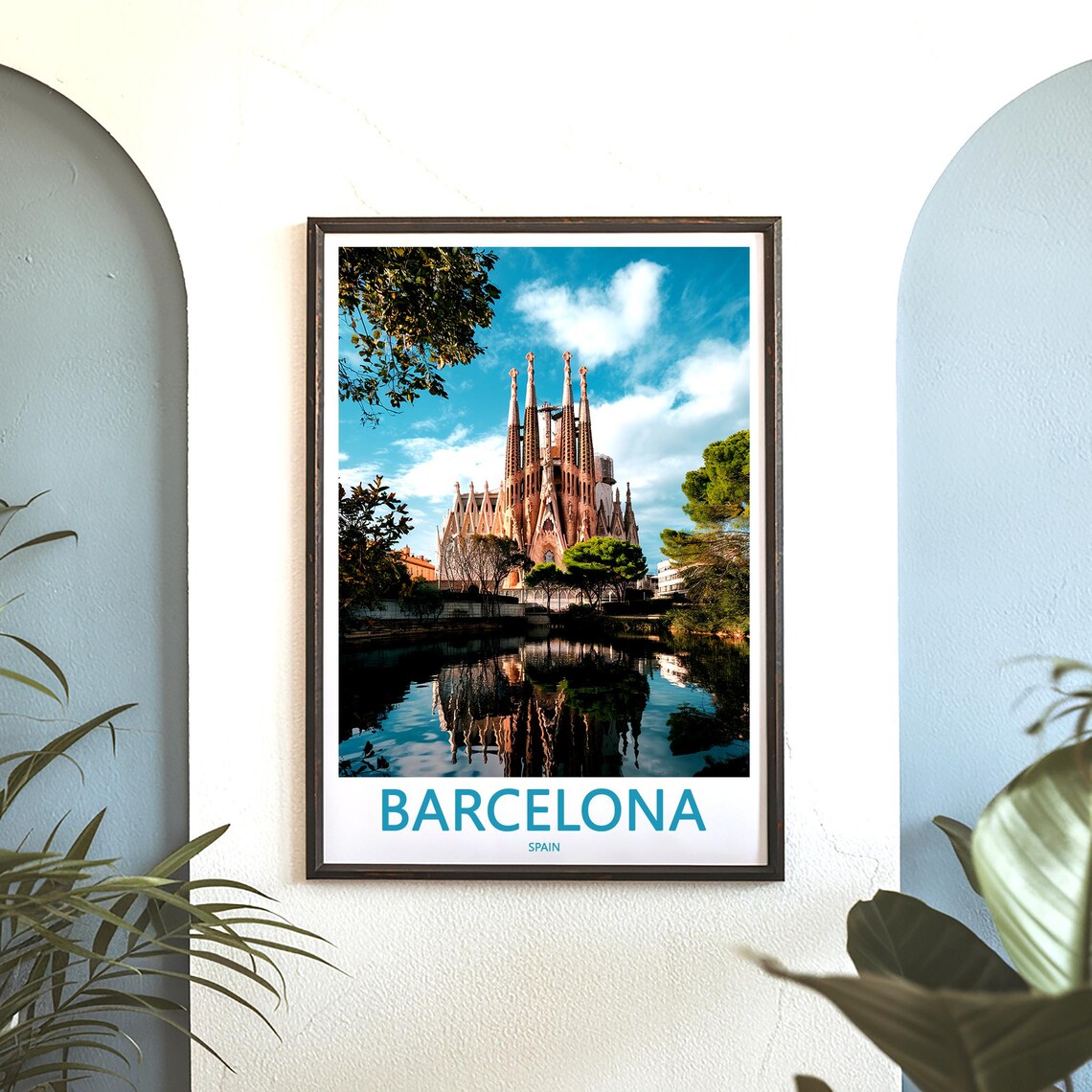 Barcelona Sagrada Familia Spires Reflected in Water Travel Poster - Image 3
