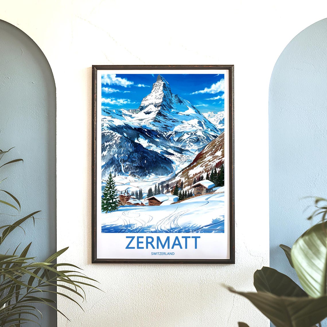 Zermatt Matterhorn Towering Above Charming Snowy Alpine Village Poster - Image 3