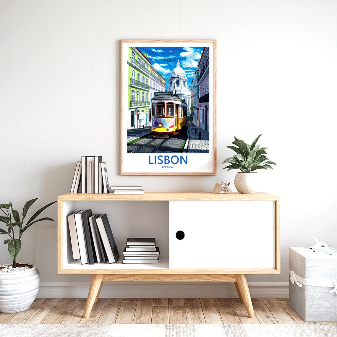 Lisbon Colorful Art Tram With White Pantheon Dome View Poster - Image 2