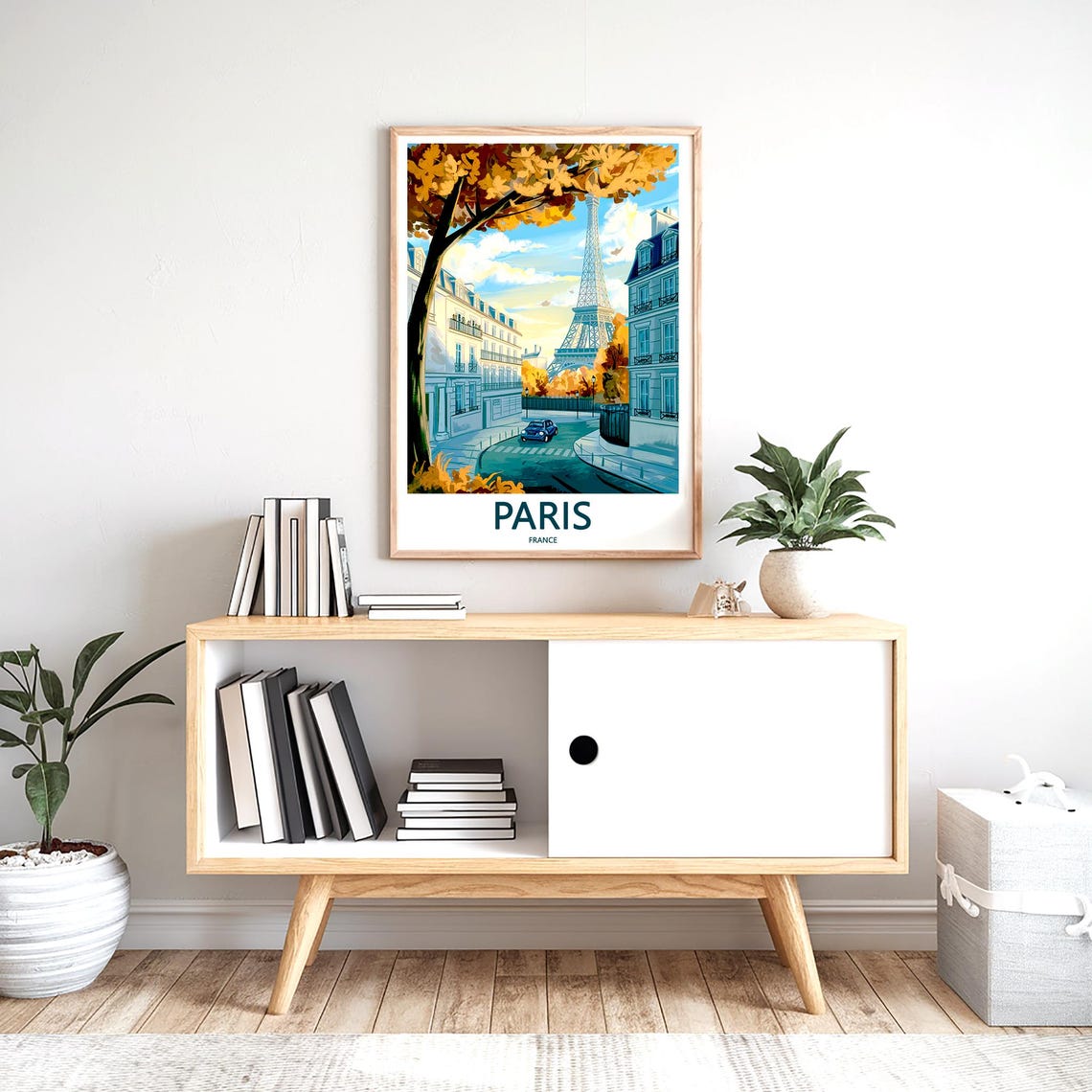 Eiffel Tower Curved Autumn Street Blue Vintage Car Paris Poster - Image 2
