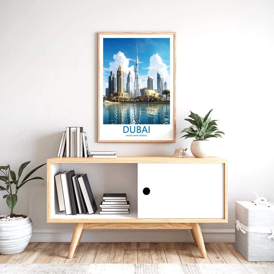 Dubai Burj Khalifa Bright Daytime Sky with White Clouds Travel Poster - Image 2