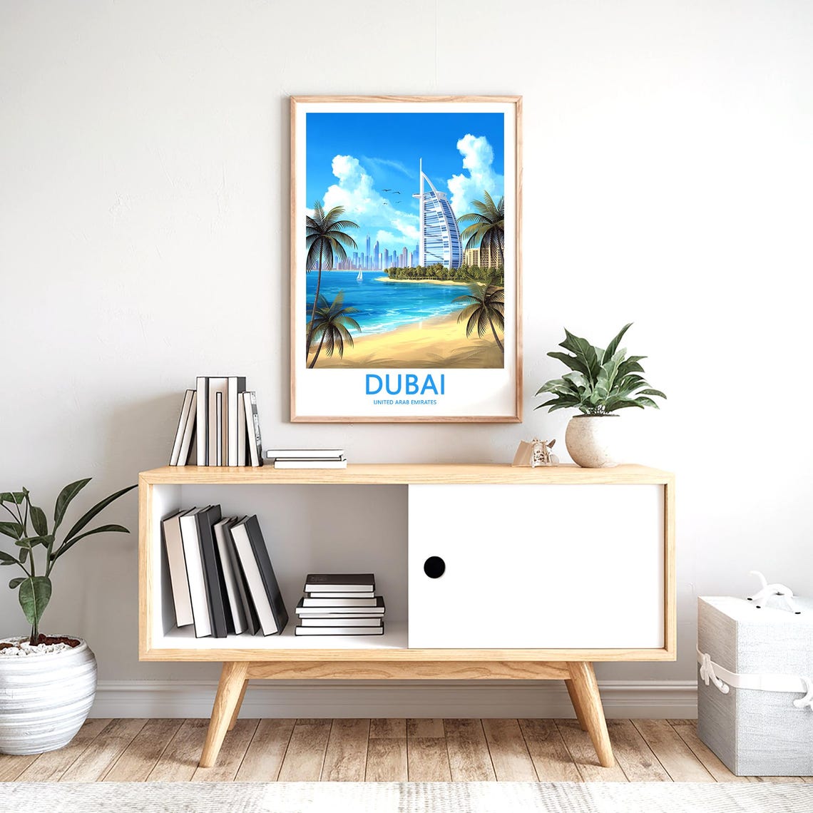 Dubai Burj Al Arab Beach View Palm Trees Sailboat Travel Poster - Image 2