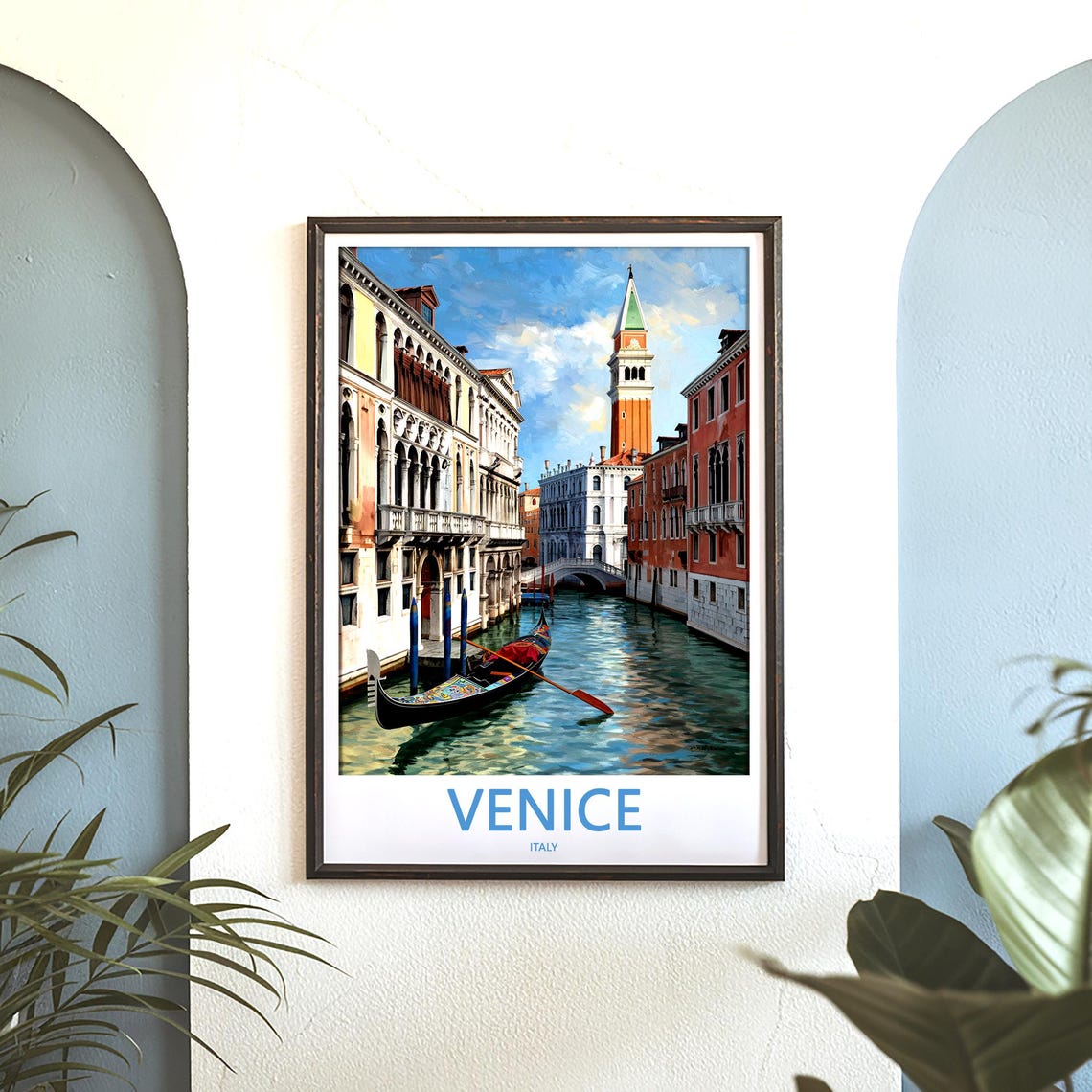Venice Italy Painterly Canal Gondola With St Mark's Tower Poster - Image 3