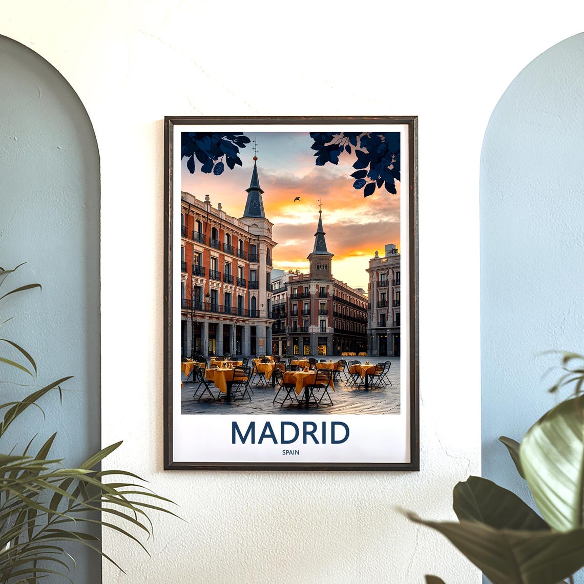 Madrid Plaza Mayor Sunset With Twin Towers Cafe Scene Poster - Image 3