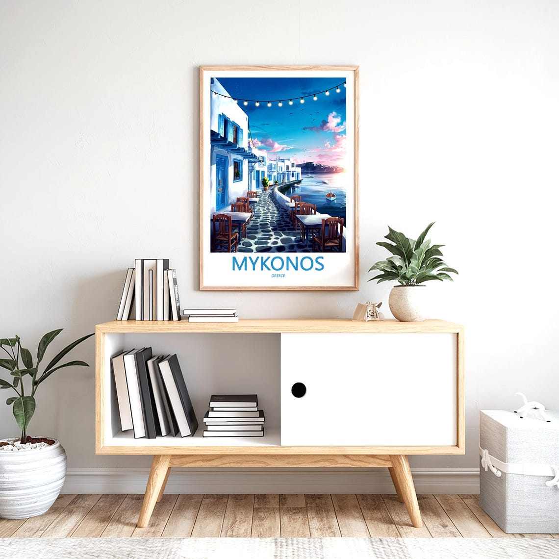 Mykonos Waterfront Dining At Night Greece Travel Decor Poster - Image 2