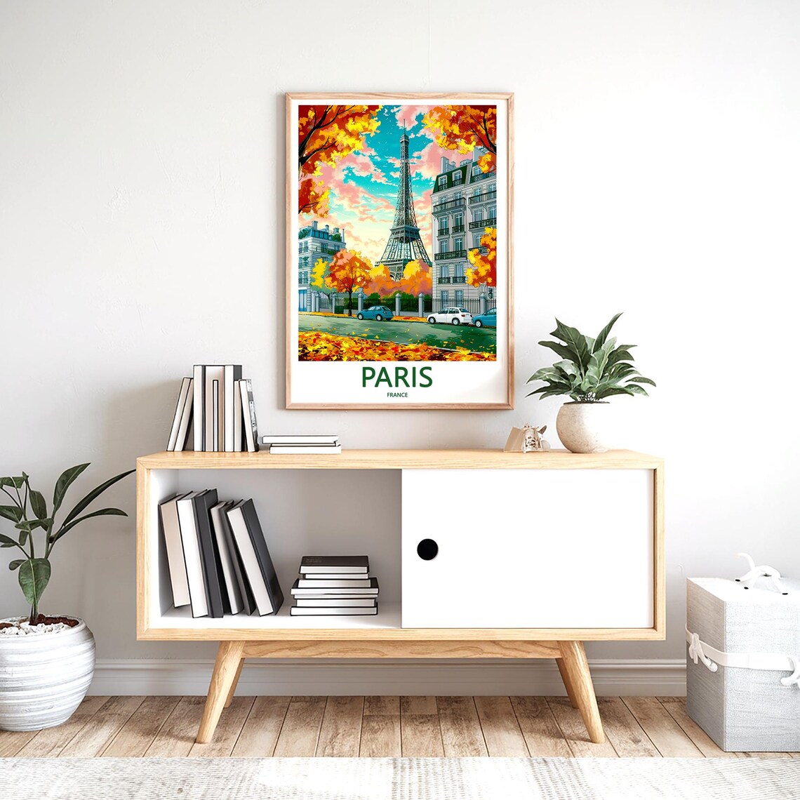 Eiffel Tower Autumn Street Parked Cars Pink Sky Paris France Poster - Image 2
