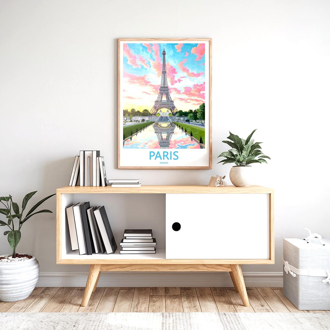 Paris Eiffel Tower Mirror Pool Pink Sunset Reflection Poster - Image 2