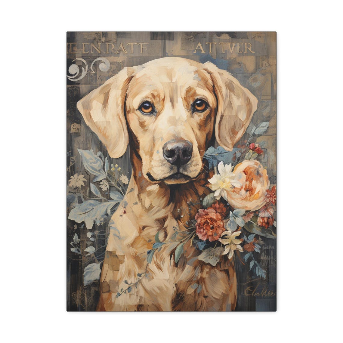 Yellow Labrador Retriever Floral Vintage Elegant Dog Portrait Poster