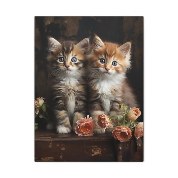 Adorable Kitten 18x 24 Canvas Art Cute Cat Print For Animal Lovers Home Dcor Gift Nursery Wall Floral Design