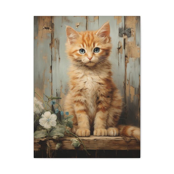 Adorable Orange Cat 18x 24 Wall Art Cute Kitten Decor For Lovers Nursery Home Gift Owner Pet Print Stretched Canvas