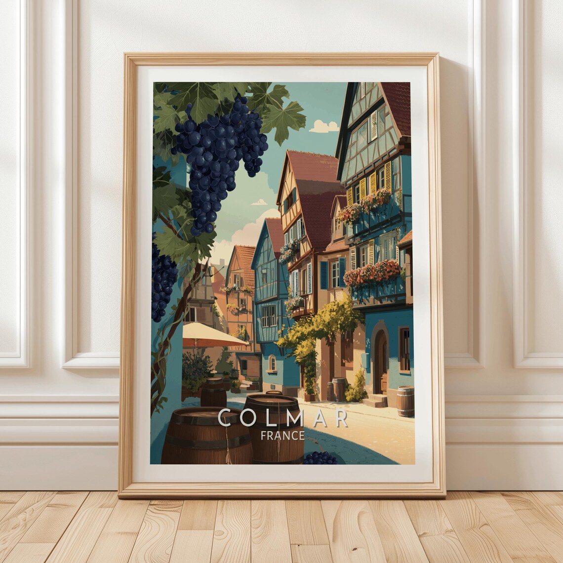 Framed Colmar France Grapevine Village Street Vintage Travel Poster