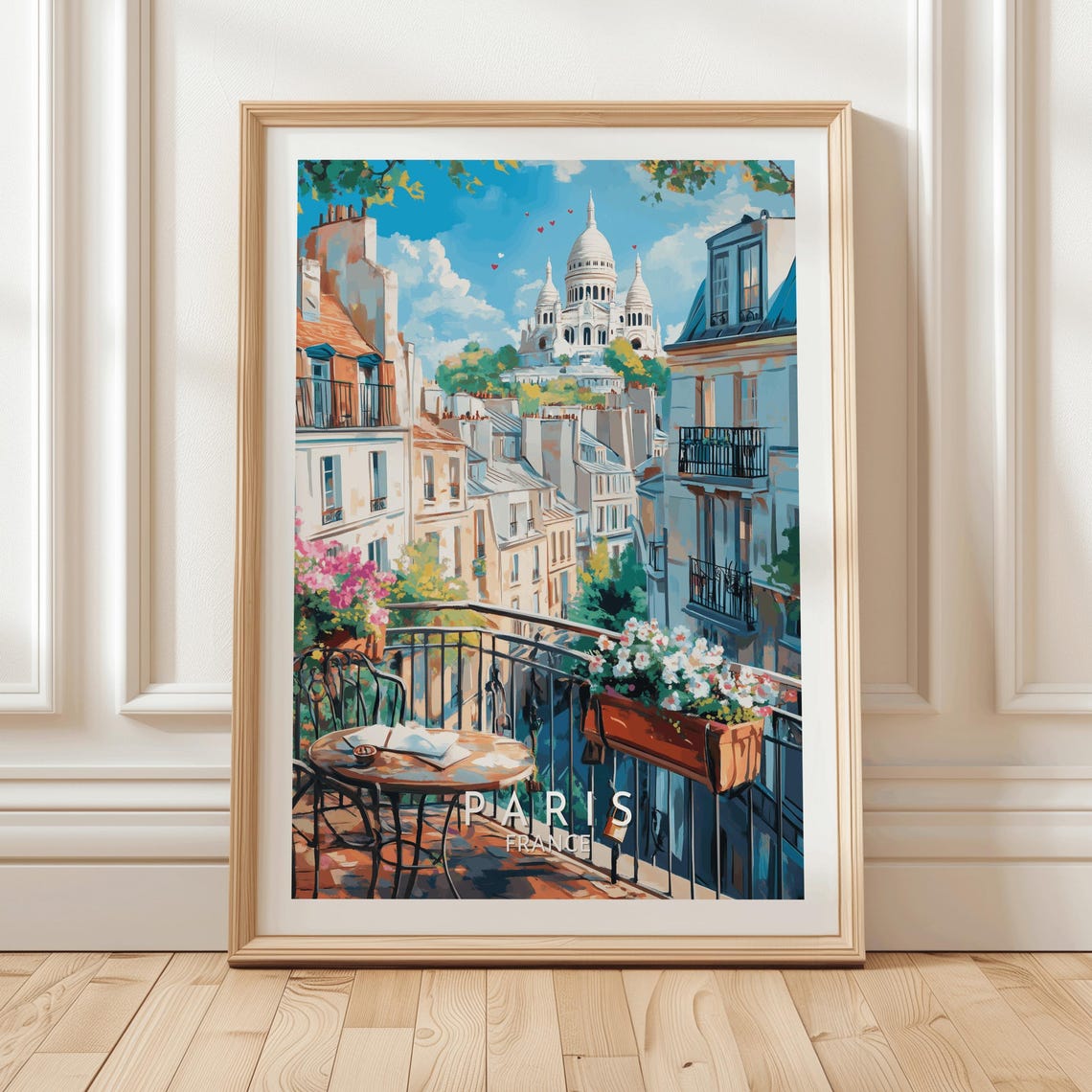 Paris Montmartre Balcony View with Sacre Coeur Basilica Poster