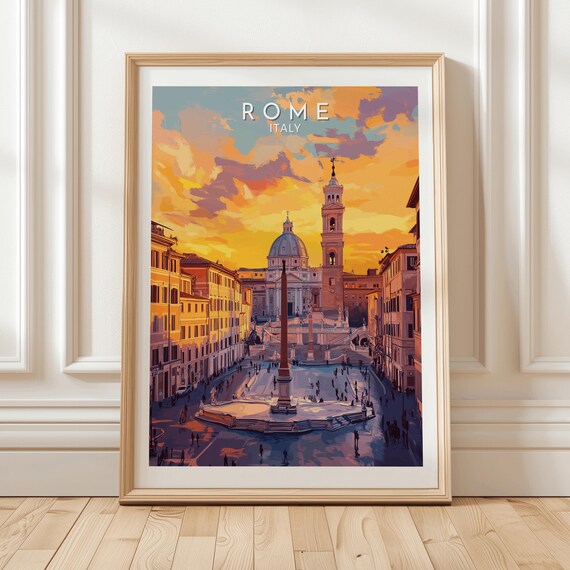 Rome Italy Sunset Piazza View With Obelisk Dome And Fountain Poster