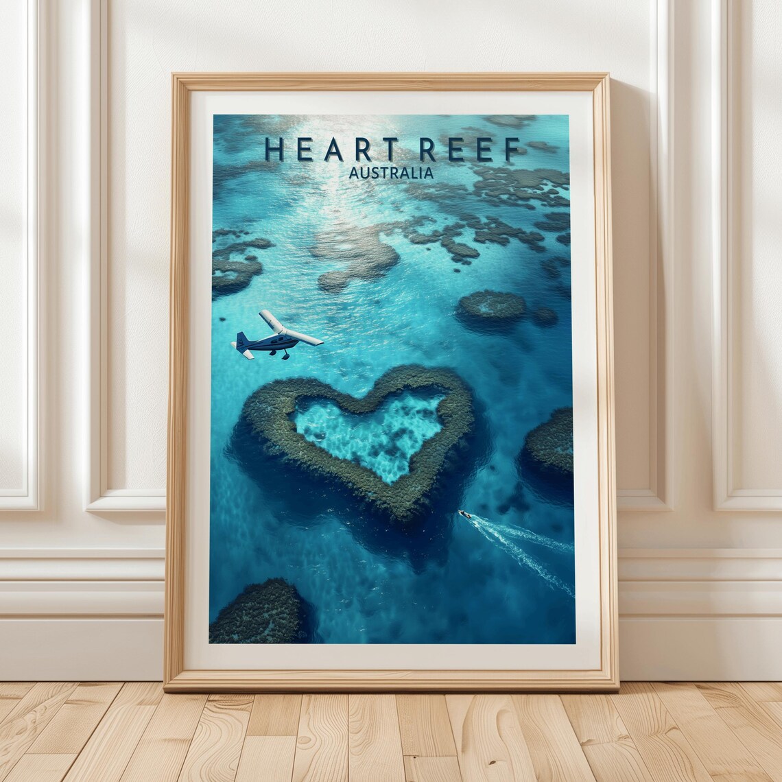 Heart Reef Australia Aerial Coral Seaplane Ocean Travel Poster