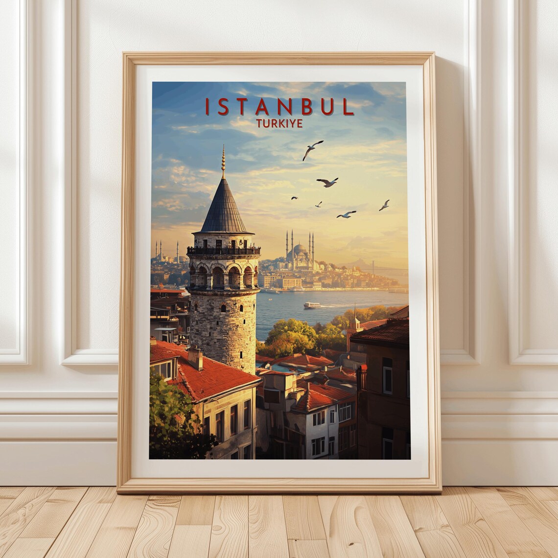 Istanbul Trkiye Travel Poster, Galata Tower Cityscape