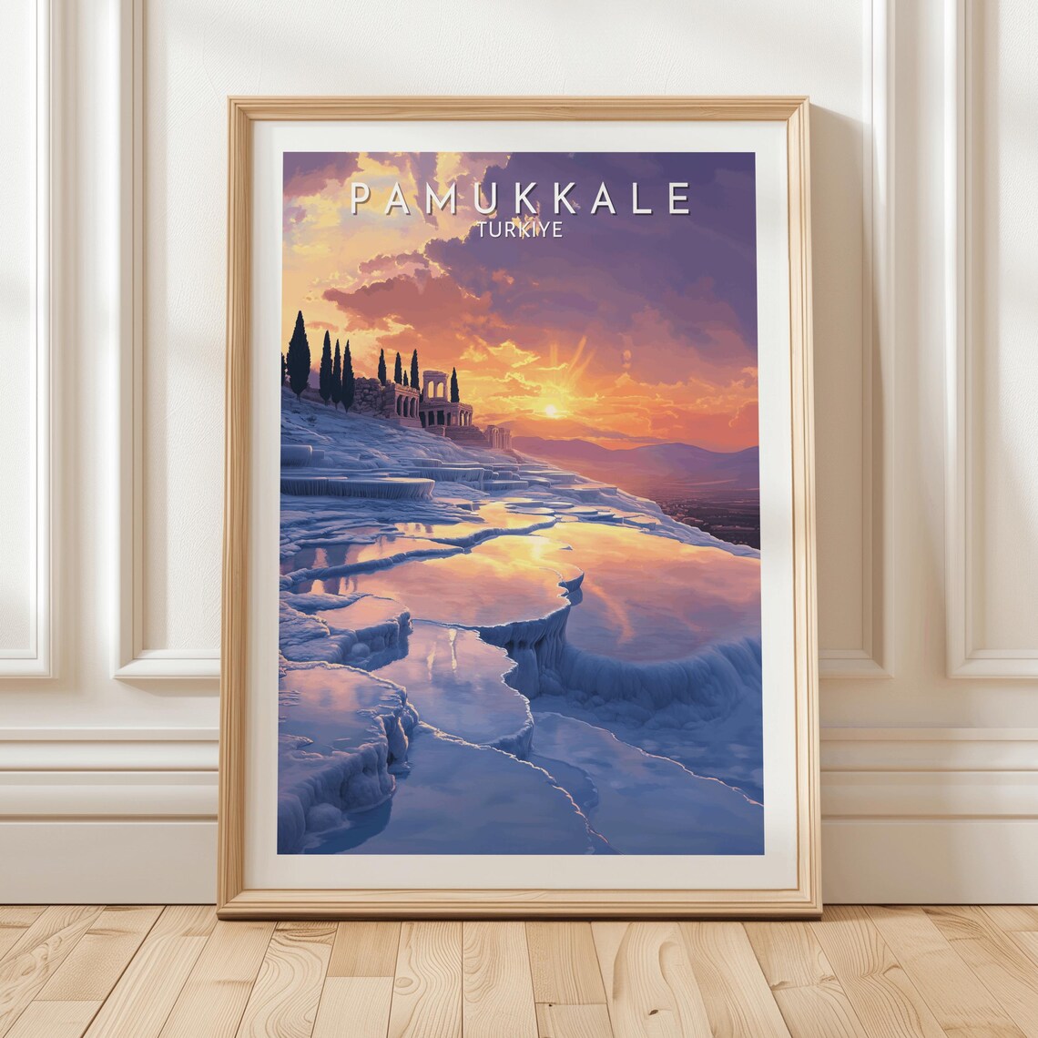 Pamukkale Turkiye Sunset Ancient Ruins Terraces Travel Poster