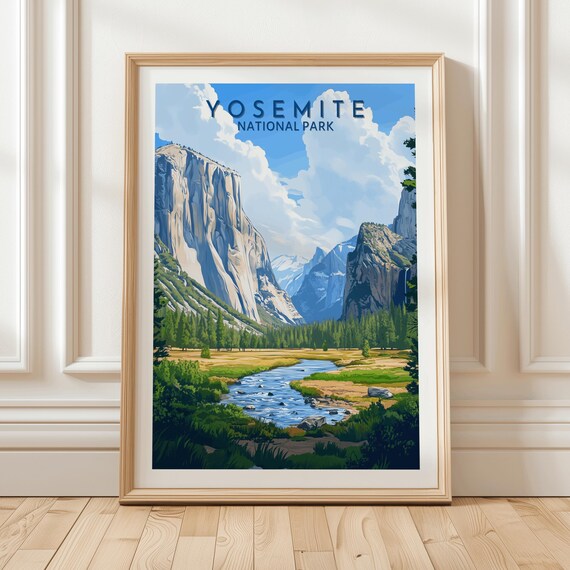 Yosemite National Park El Capitan Half Dome River Meadow Travel Poster