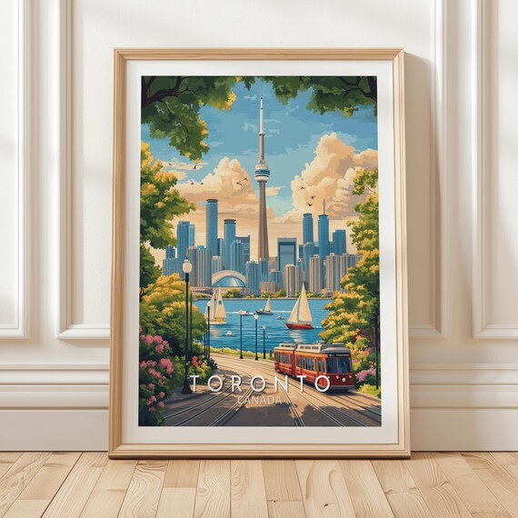 Toronto Canada Daytime Streetcar CN Tower Lake Ontario Travel Poster