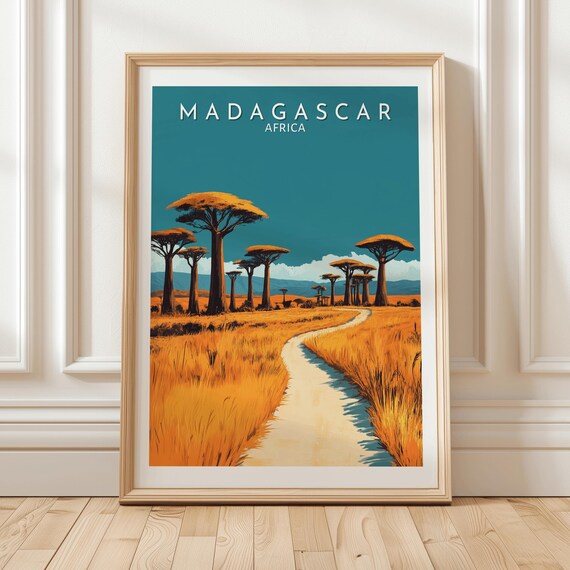 Madagascar Baobab Tree Golden Savannah Africa Travel Poster Art
