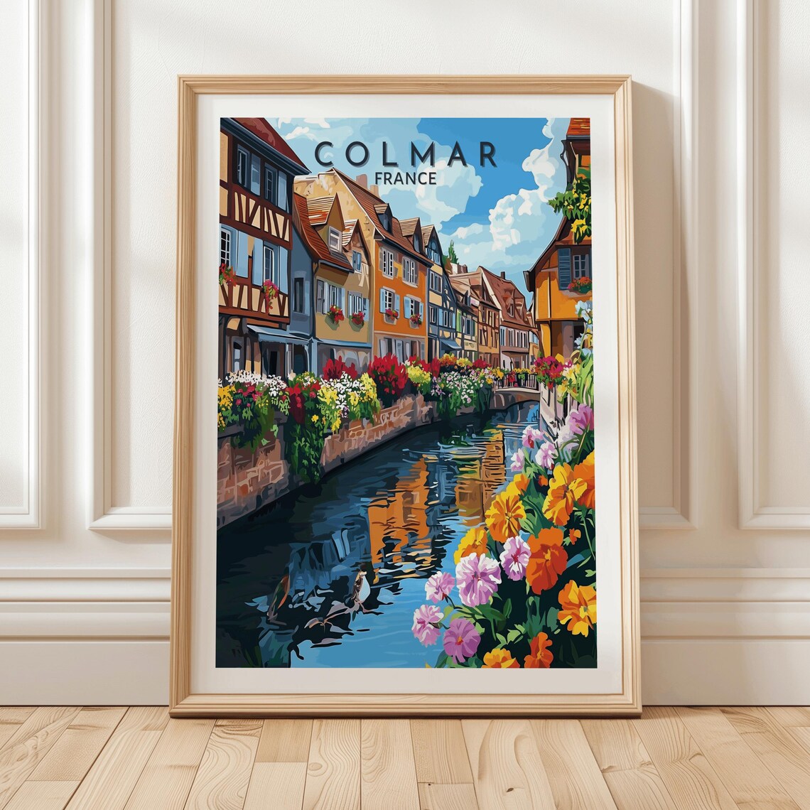 Colmar France Flower-Lined Canal Old Town Quarter Travel Poster