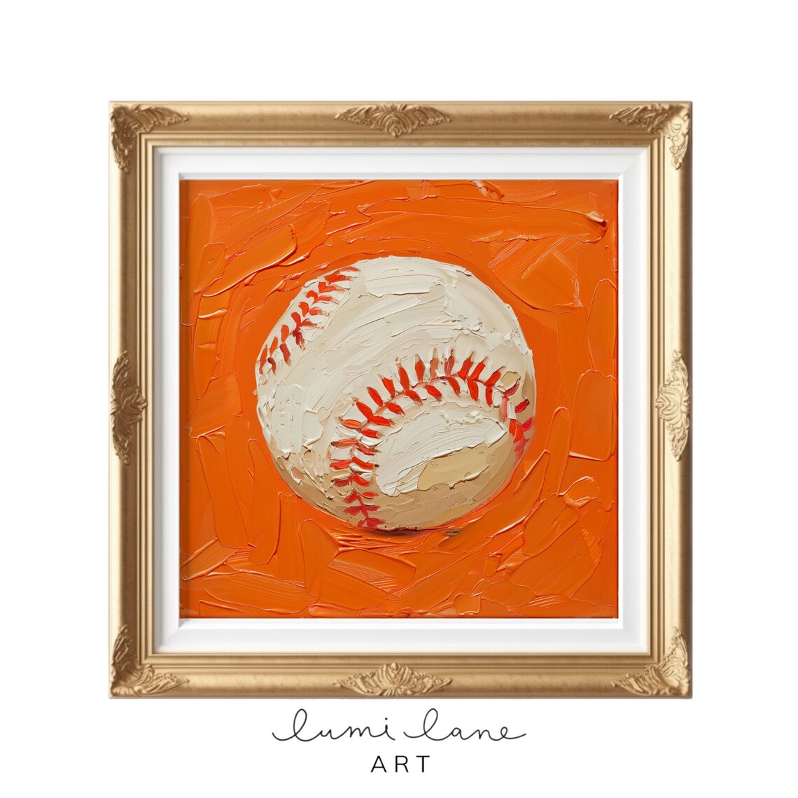 Baseball Textured Oil Painting on Bold Orange Background Sports Poster