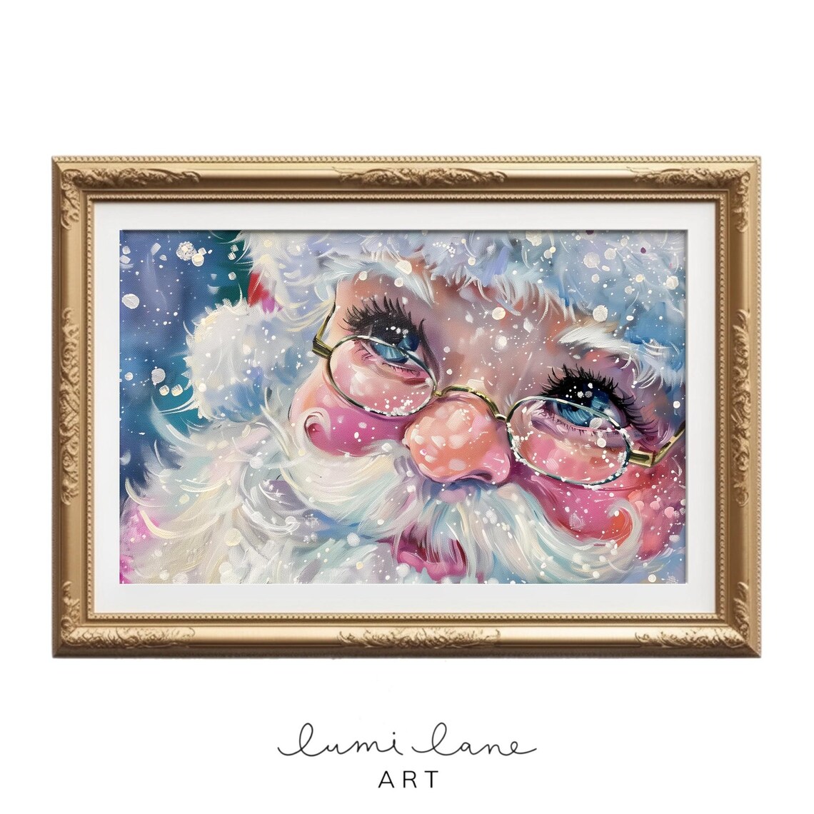 Santa Claus Close-Up Pastel Watercolor Christmas Painting Art Poster