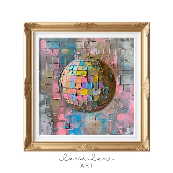 Disco Ball Textured Oil Painting Colorful Party Art Print