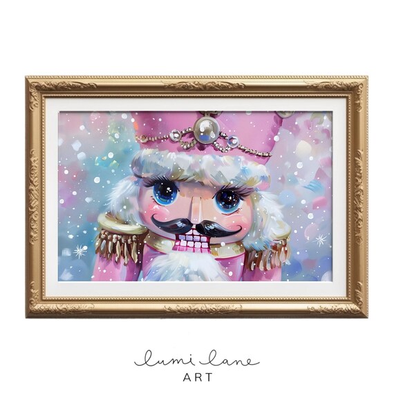 Pink Nutcracker Soldier Pastel Christmas Watercolor Painting Poster