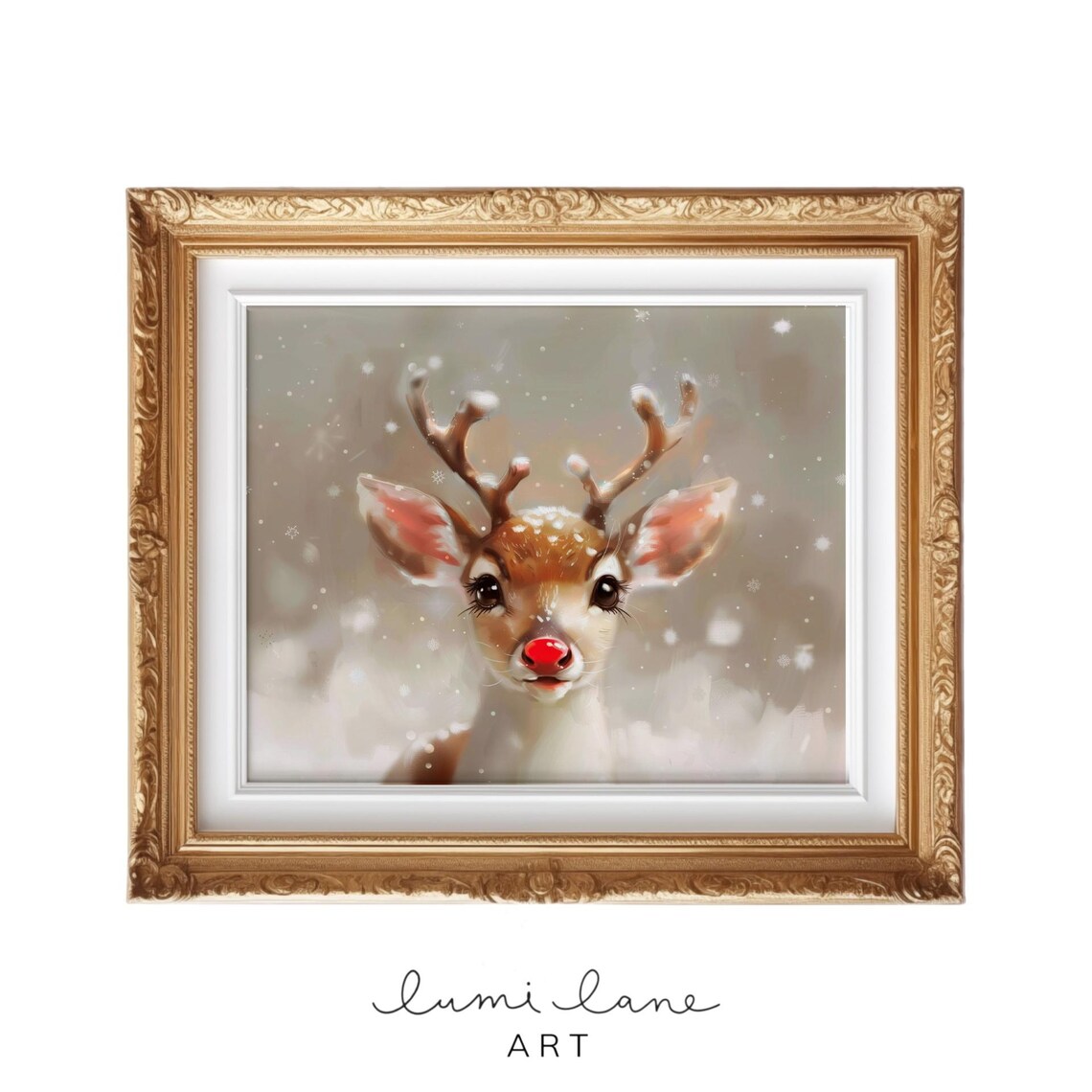 Reindeer Christmas Art Print, Festive Deer Portrait