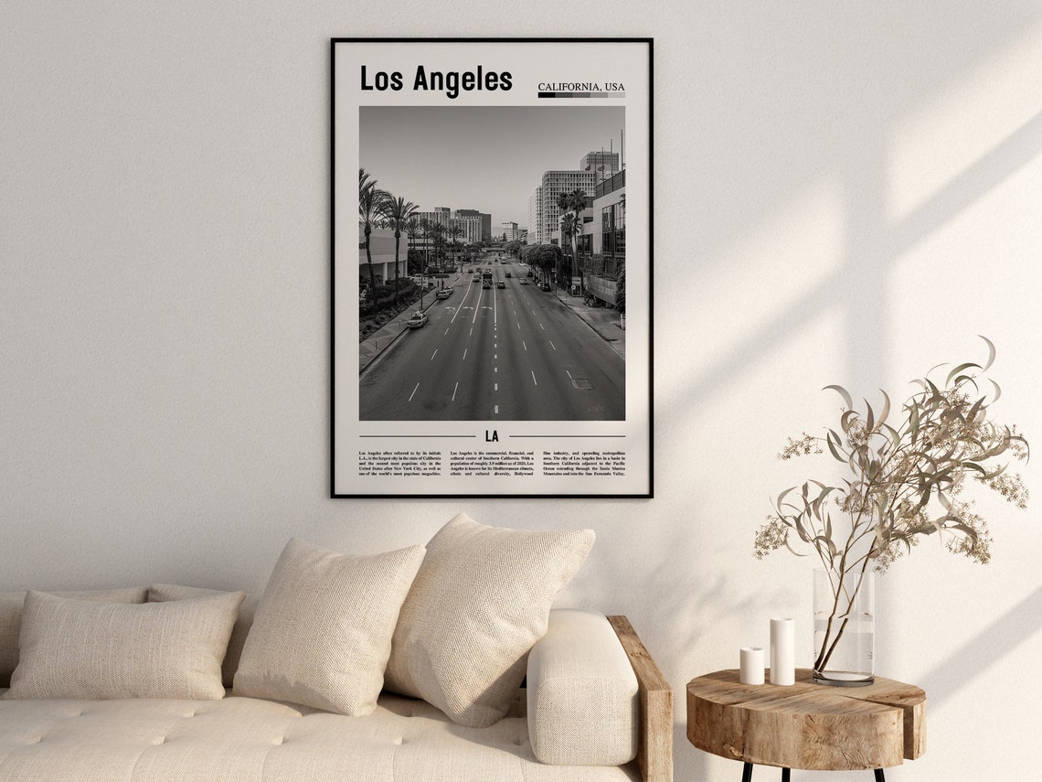 Los Angeles Poster Black And White Los Angeles Print Black And White Los Angeles Wall Art Minimal Travel Print Travel Poster - Image 2