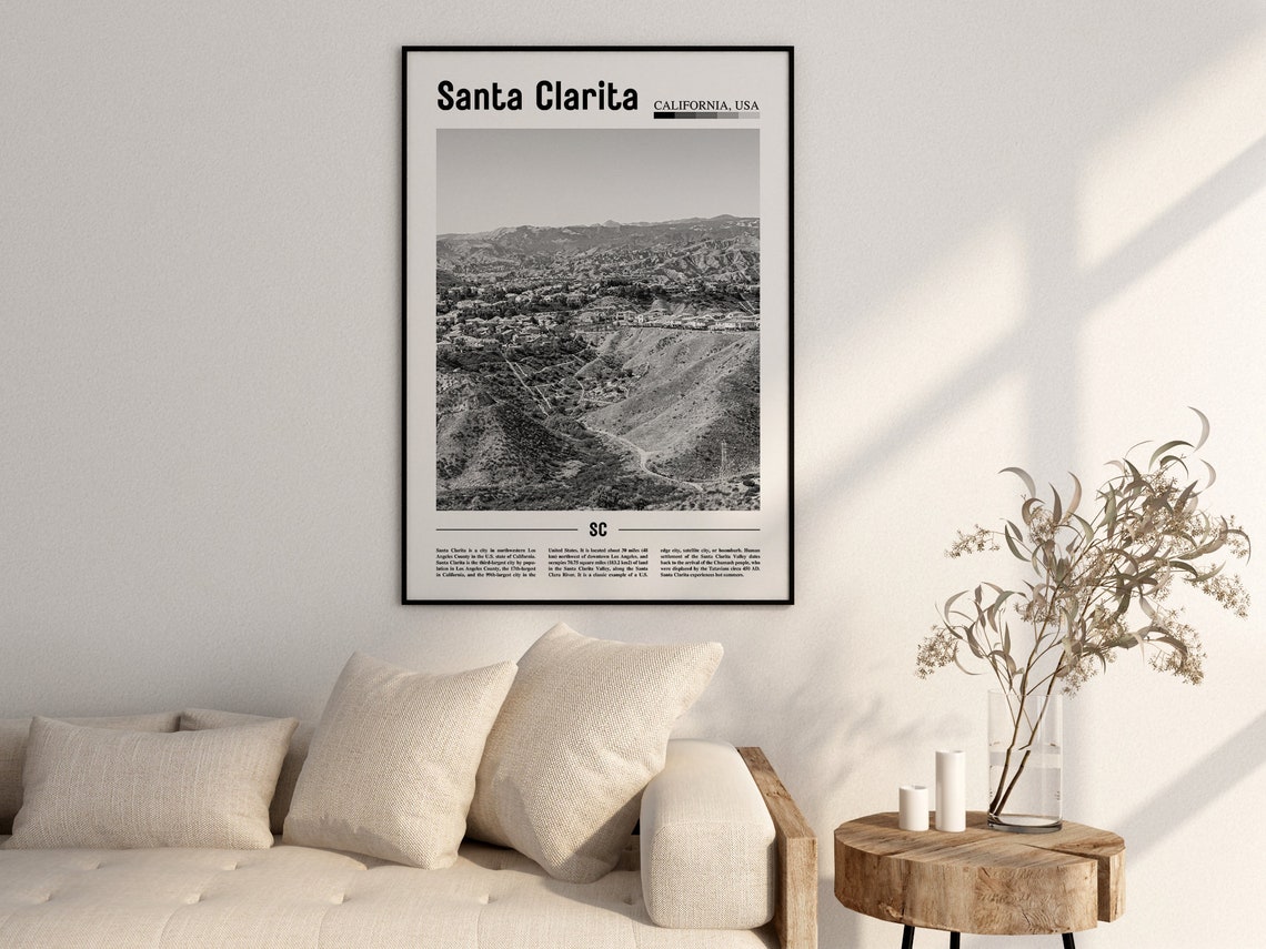 Santa Clarita Poster Black And White Santa Clarita Print Black And White Santa Clarita Wall Art Minimal Travel Print Travel Poster - Image 2