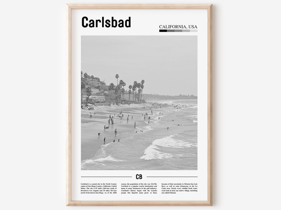 Carlsbad Print Black And White Carlsbad Poster Carlsbad Wall Art Travel Poster City Artwork Travel Artwork Travel Wall Art City Print