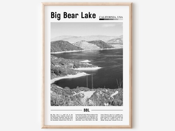 Big Bear Lake Mountain Lake Panorama Black and White Travel Poster
