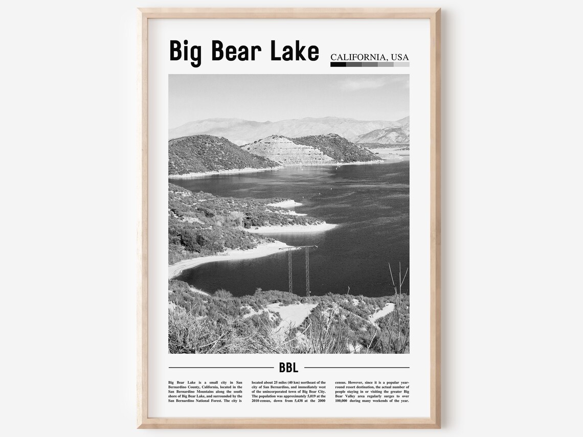 Big Bear Lake Mountain Lake Panorama Black and White Travel Poster