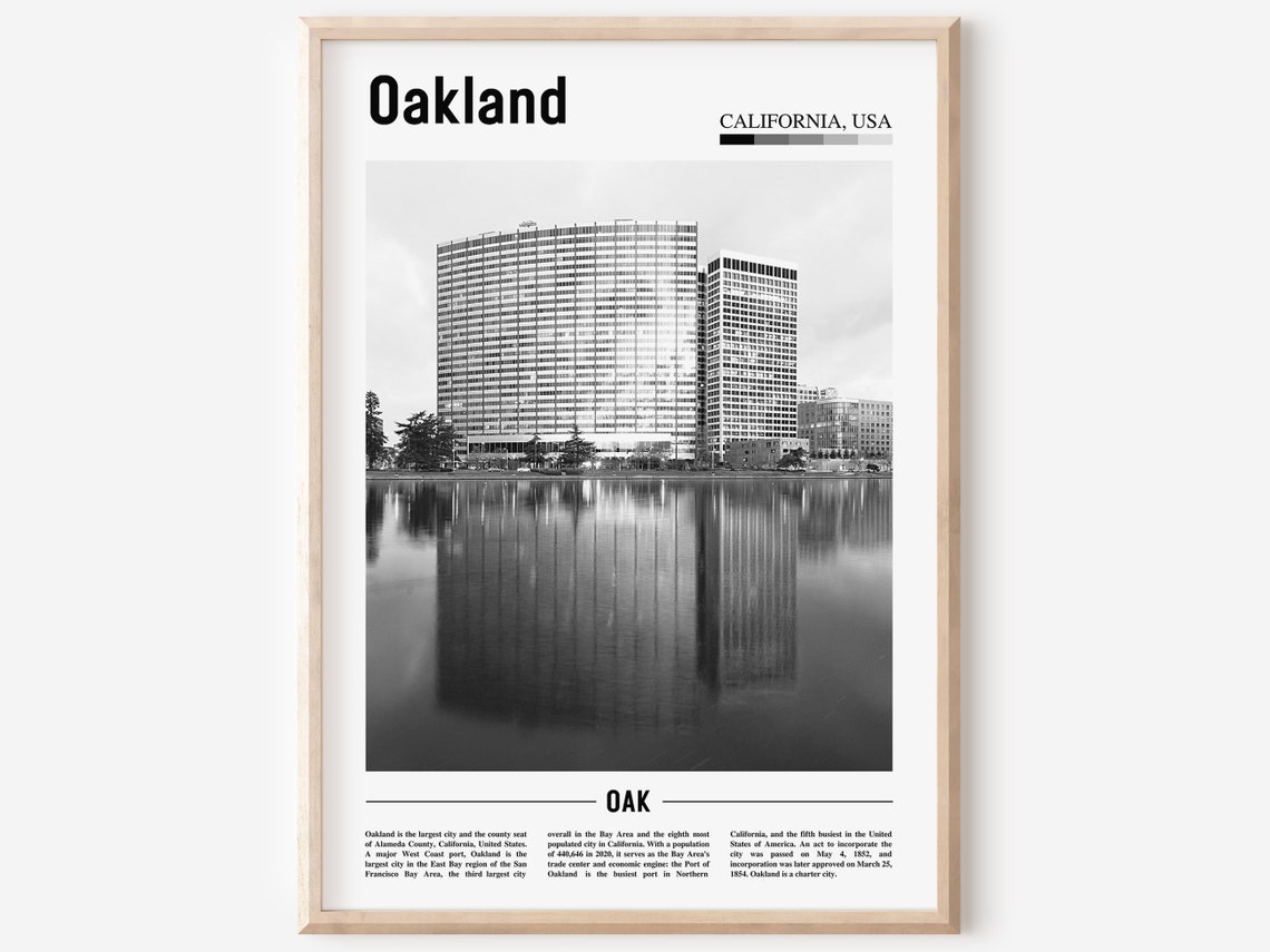 Oakland Print Black And White Oakland Poster Oakland Wall Art Travel Poster City Artwork Travel Artwork Travel Wall Art City Art Print