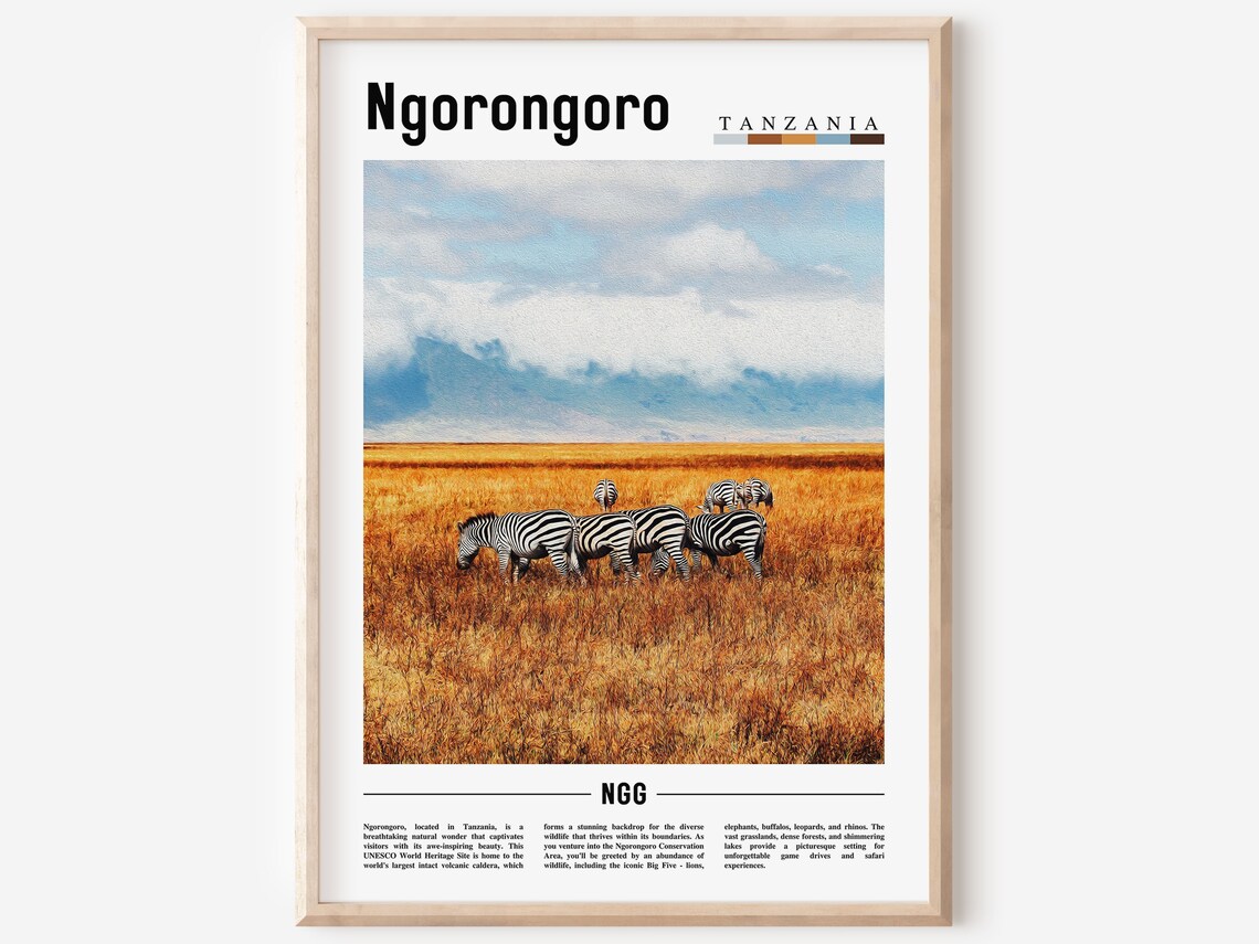 Ngorongoro Minimal Travel Poster, Oil Painting