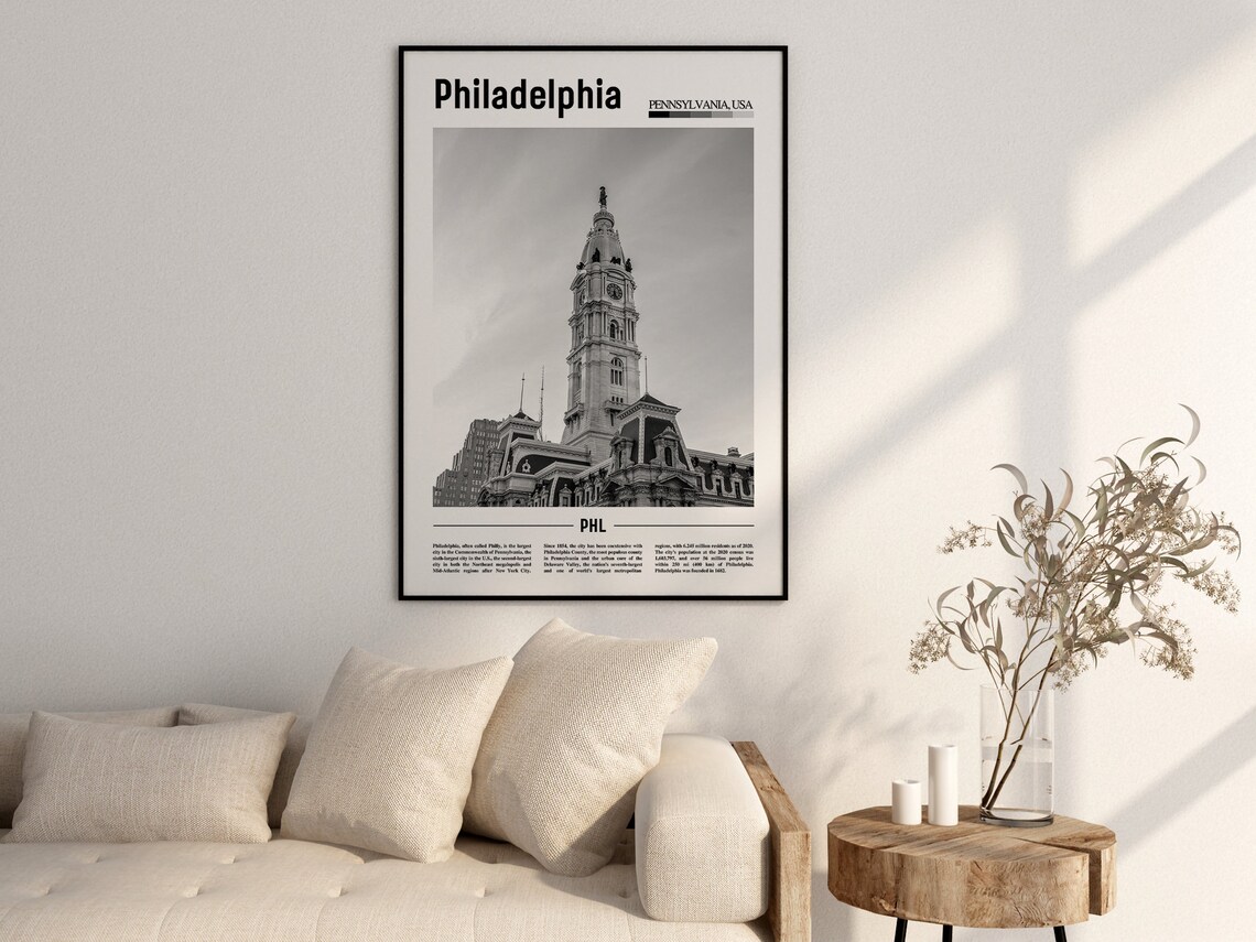 Philadelphia Poster Black And White Philadelphia Print Black And White Philadelphia Wall Art Minimal Travel Print Travel Poster - Image 2