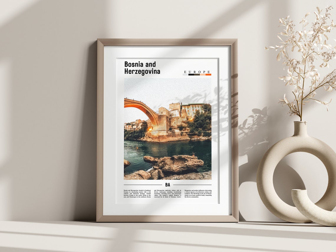 Bosnia And Herzegovina Poster Bosnia And Herzegovina Print Bosnia And Herzegovina Wall Art Minimal Travel Print Oil Painting Poster - Image 3
