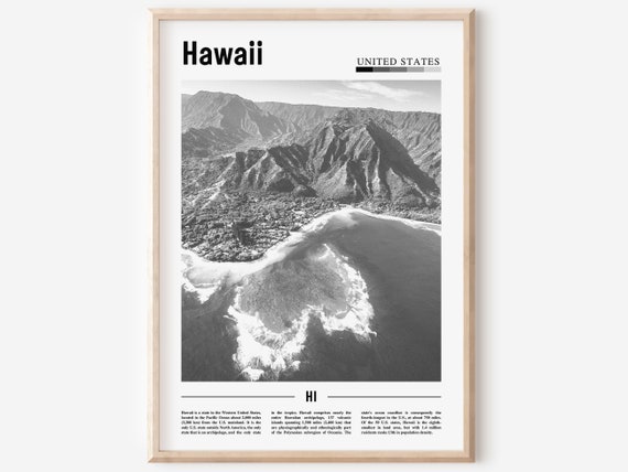 Hawaii Poster Black And White Hawaii Print Black And White Hawaii Wall Art Minimal Travel Print Travel Poster